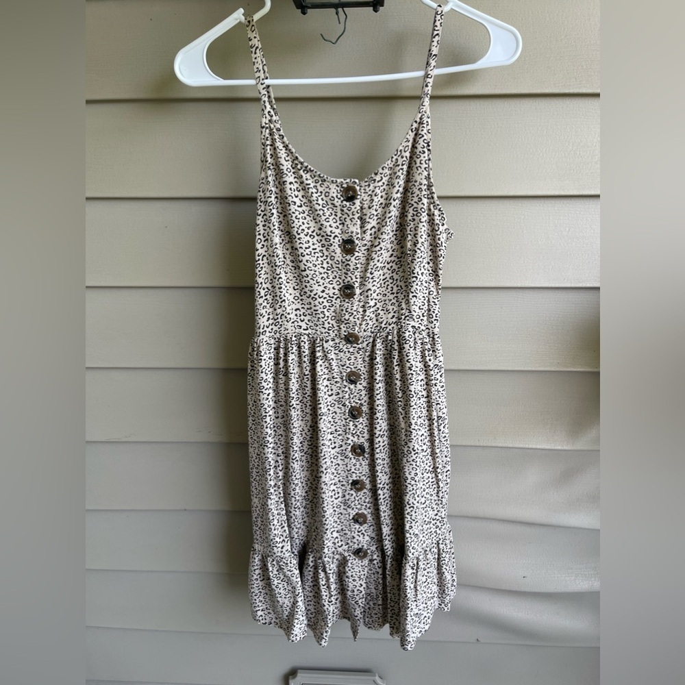 Japna‎ Leopard Print Dress Womens Small Bohemian Beige Ruffle Trim Button Front